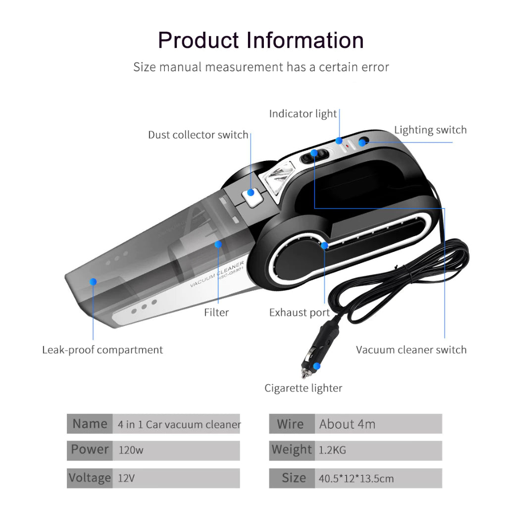 120W Car Vacuum Cleaner 4 In 1